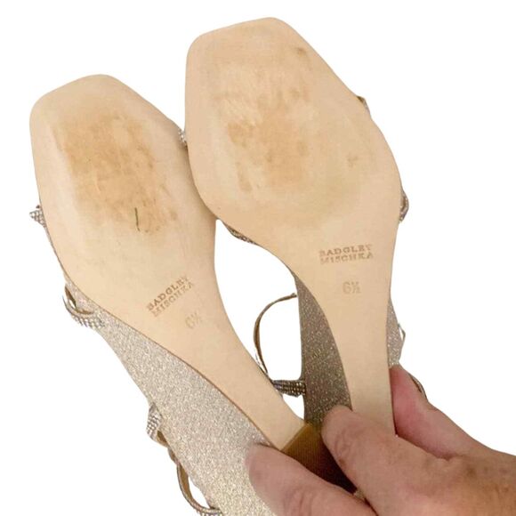 Badgley Mischka Unity Embellished Wedge Sandals 6.5 Gold NEW - Picture 6 of 6